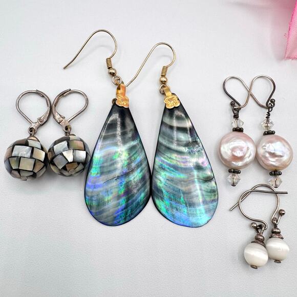 Shell Pearl MOP Mother Of Pearl Earring Lot Mermaidcore Sirencore Beachy Vaca - Picture 1 of 12